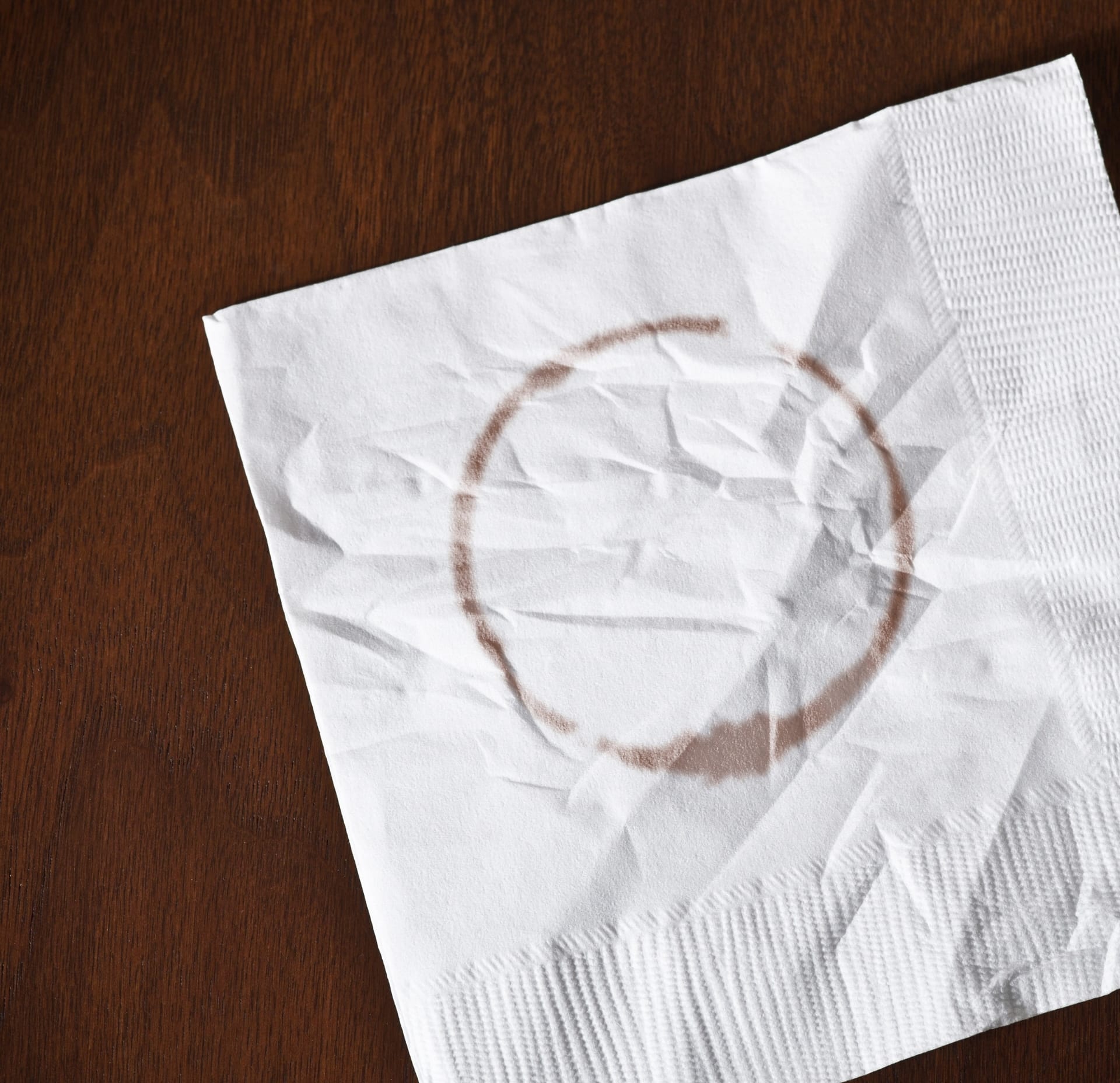 Coffee ring on a paper napkin